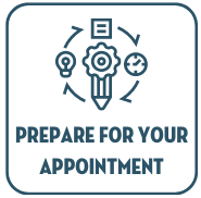 Prepare for your appointment with pencile and moving parts graphic