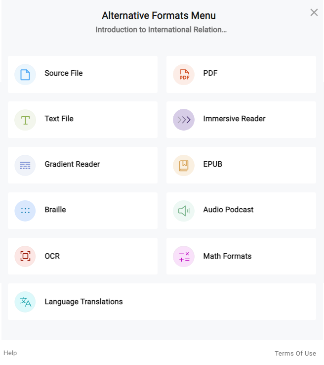 Alternative formats menu.