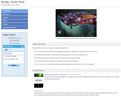 Screenshot of the Library's Biology Guide
