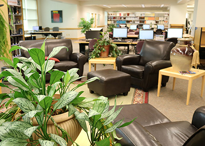 Furniture on the first floor of Barber Library