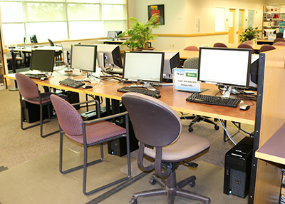 Computers on the first floor of Barber Library