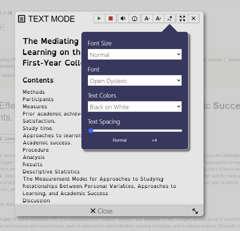 The text mode menu options, as described in the text above. 