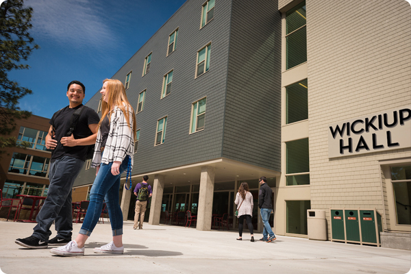 Central Oregon Community College Students Walking in Front of Wickiup Hall