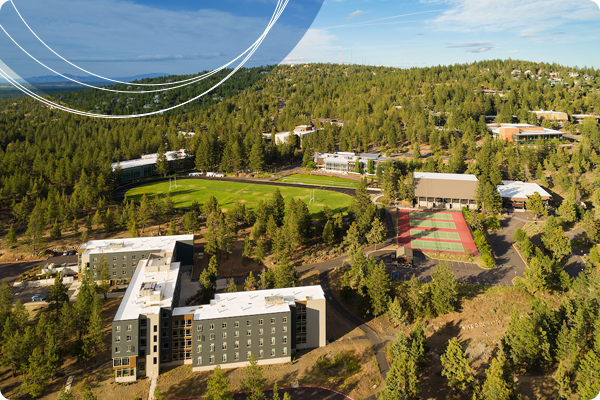 Wickiup hall situated on campus near the COCC track, tennis courts, Mazama Gym, Barber Librarym, and Coats Campus Center