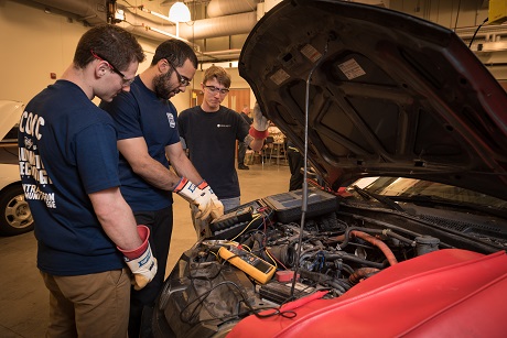Automotive students at work