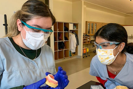 Dental Assisting Practicum students examining mouth model