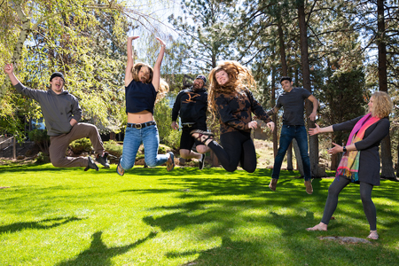 Community College human services students jumping in unison